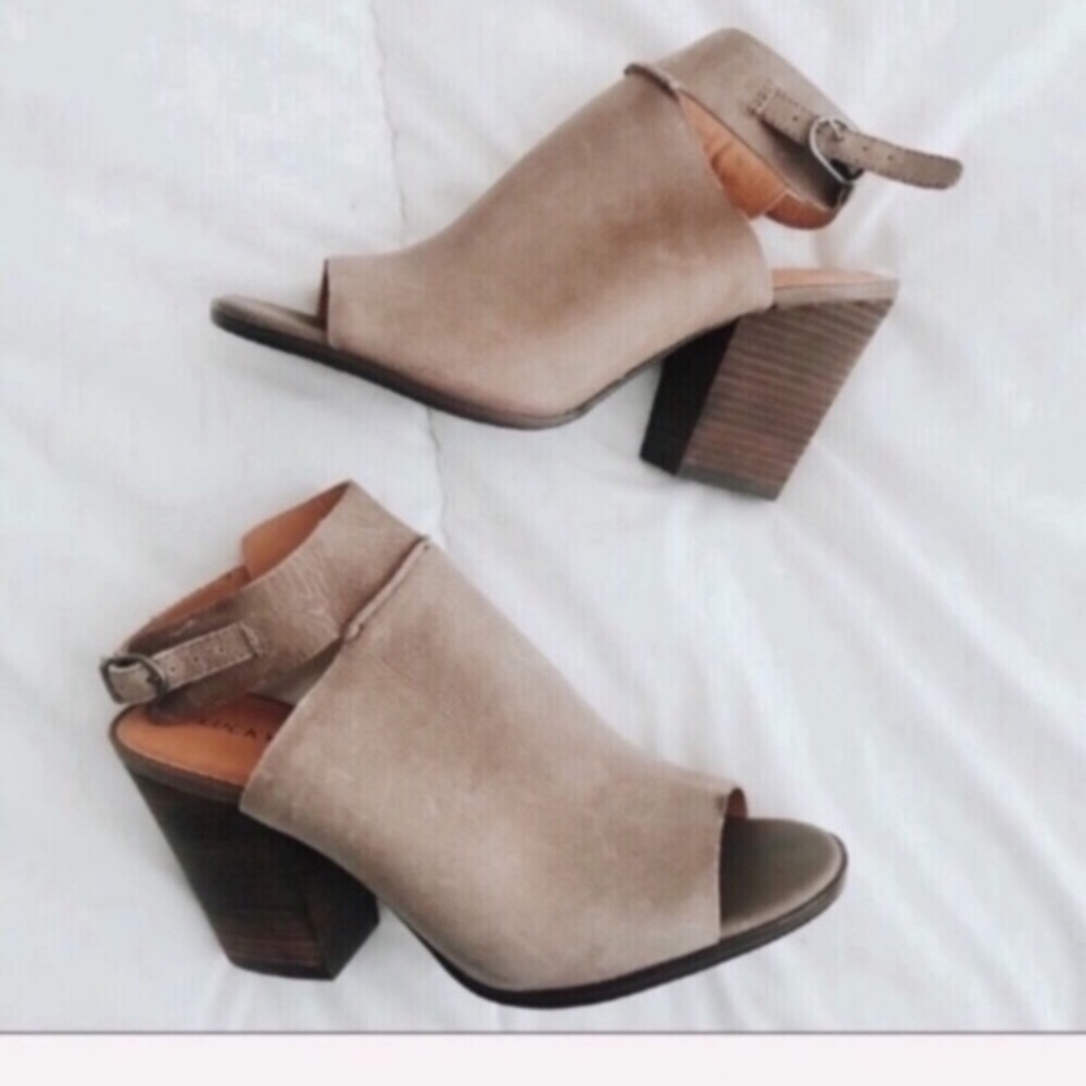 Leather Peep Toe Buckle Booties